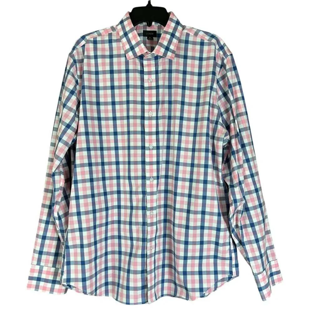 J.Crew Shirt Men Size XL Slim Fit Light Blue Pink Check Classic Preppy Button Up